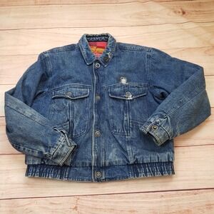 VINTAGE Winning Edge Londontown Men Large Blue Denim Bomber Jacket Flannel Lined